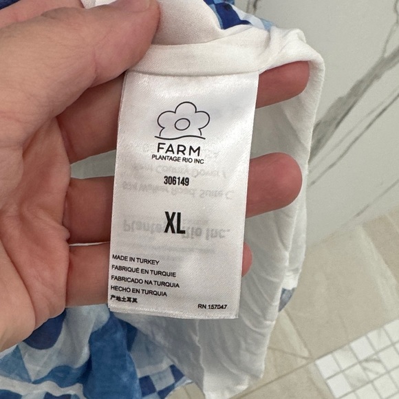 FARM Rio Sweet Rio Blue and White Patterned Balloon Sleeve Ruffle Mini Dress - Picture 6 of 9